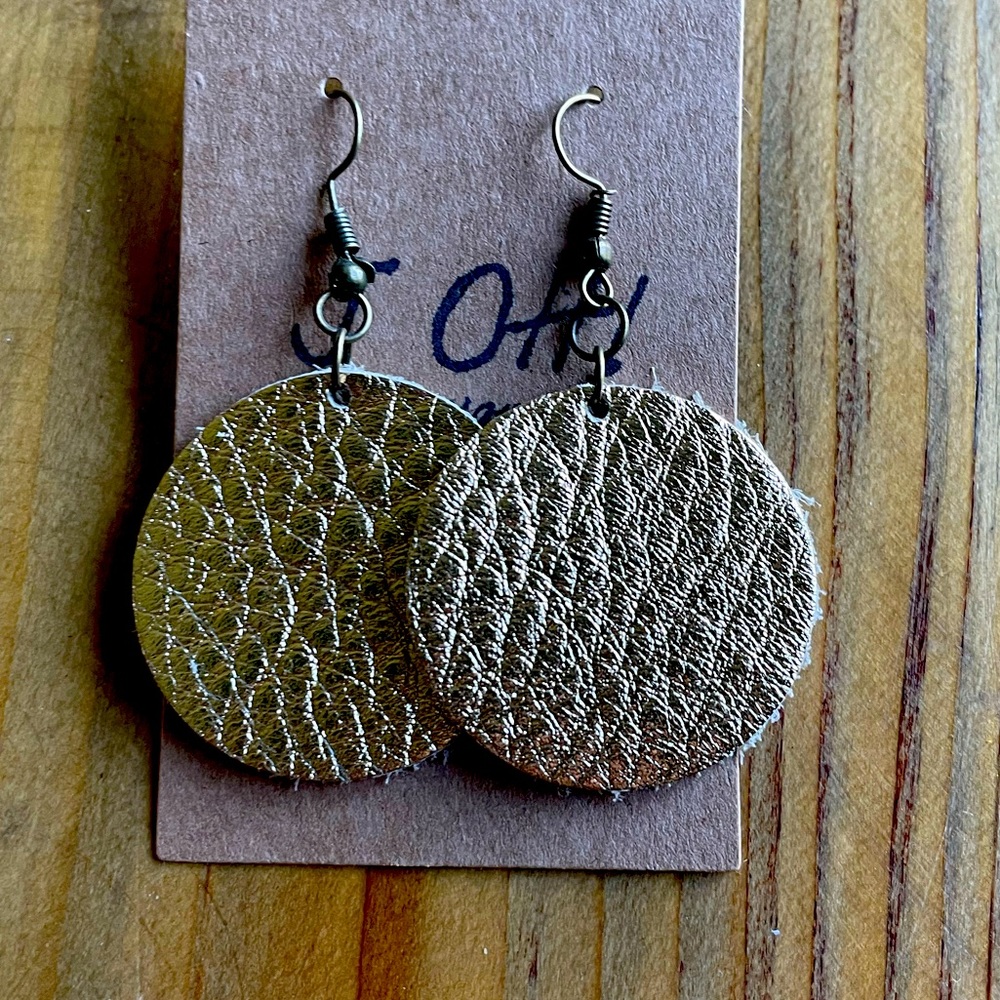 NEW metallic gold leather earrings